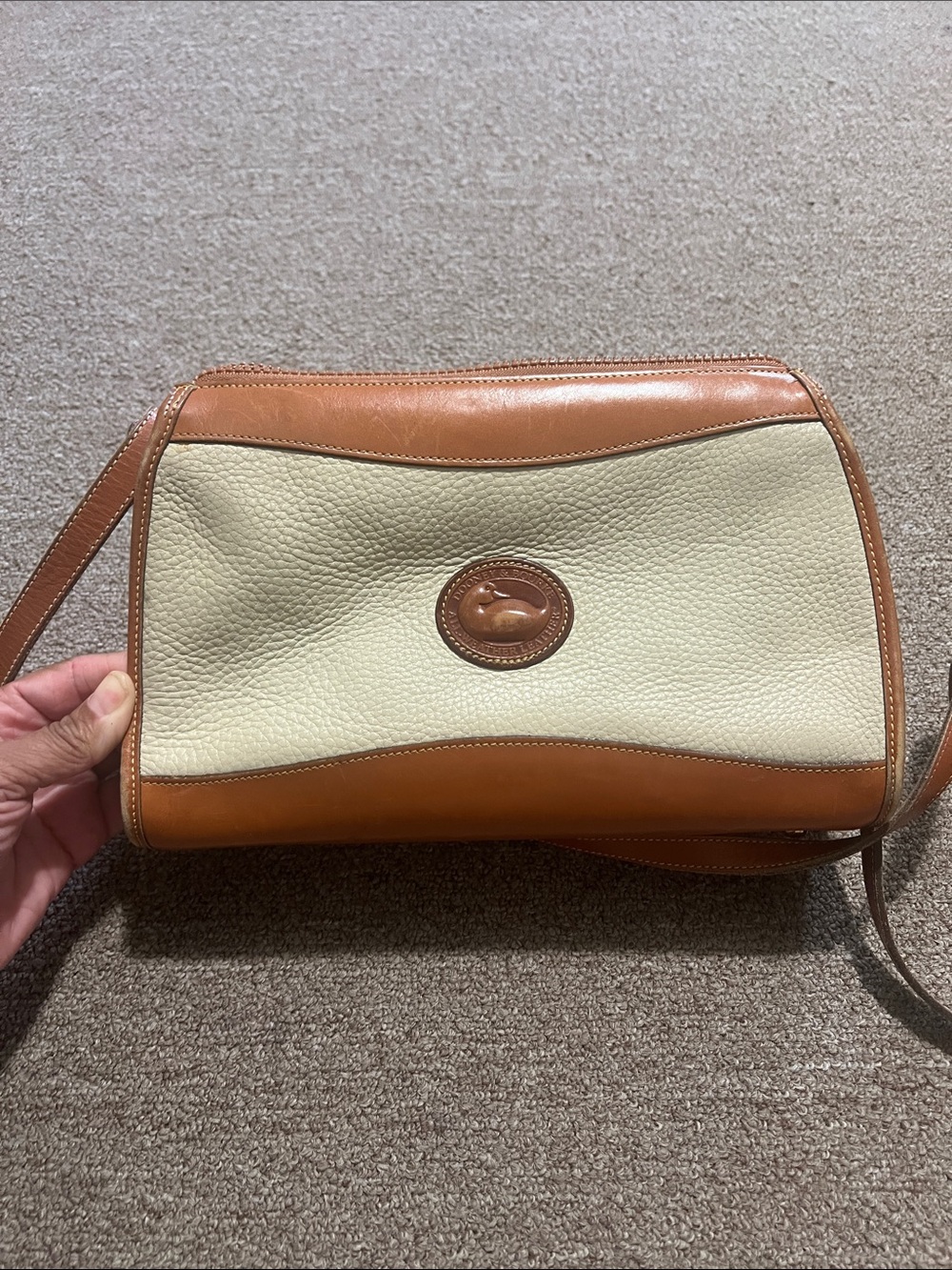 Dooney & Bourke Cream and Tan Pebble Leather Crossbody
